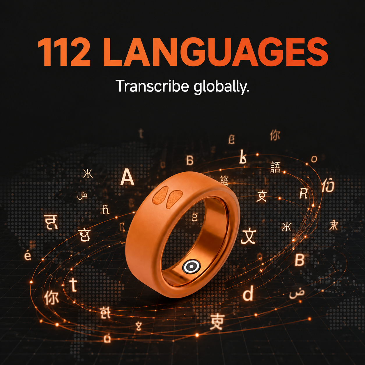 Spark Ring supports 112 languages transcription - capture and translate voice notes globally with multilingual AI recognition.