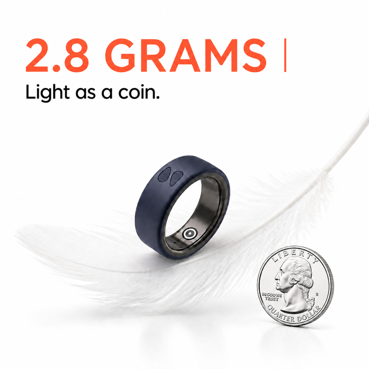Spark Ring weighs only 2.8 grams - ultra-lightweight smart ring as light as a coin for comfortable all-day wear without fatigue.