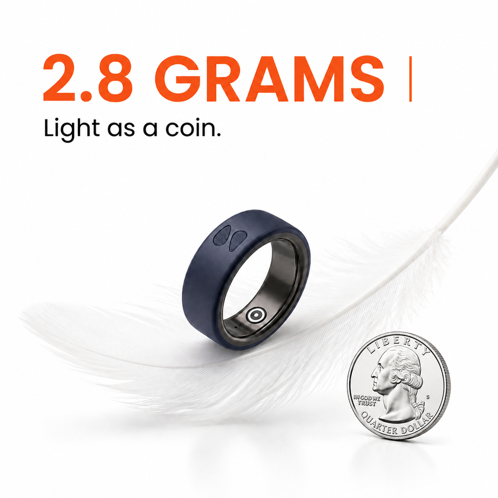 Spark Ring weighs only 2.8 grams - ultra-lightweight smart ring as light as a coin for comfortable all-day wear without fatigue.