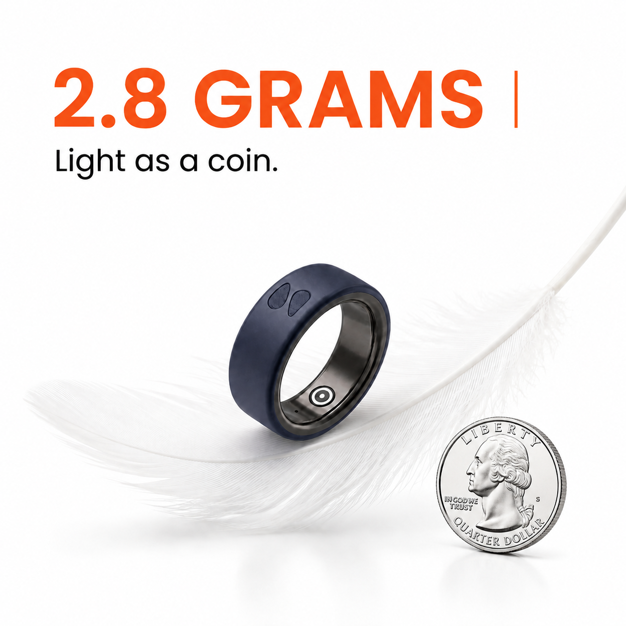 Spark Ring weighs only 2.8 grams - ultra-lightweight smart ring as light as a coin for comfortable all-day wear without fatigue.