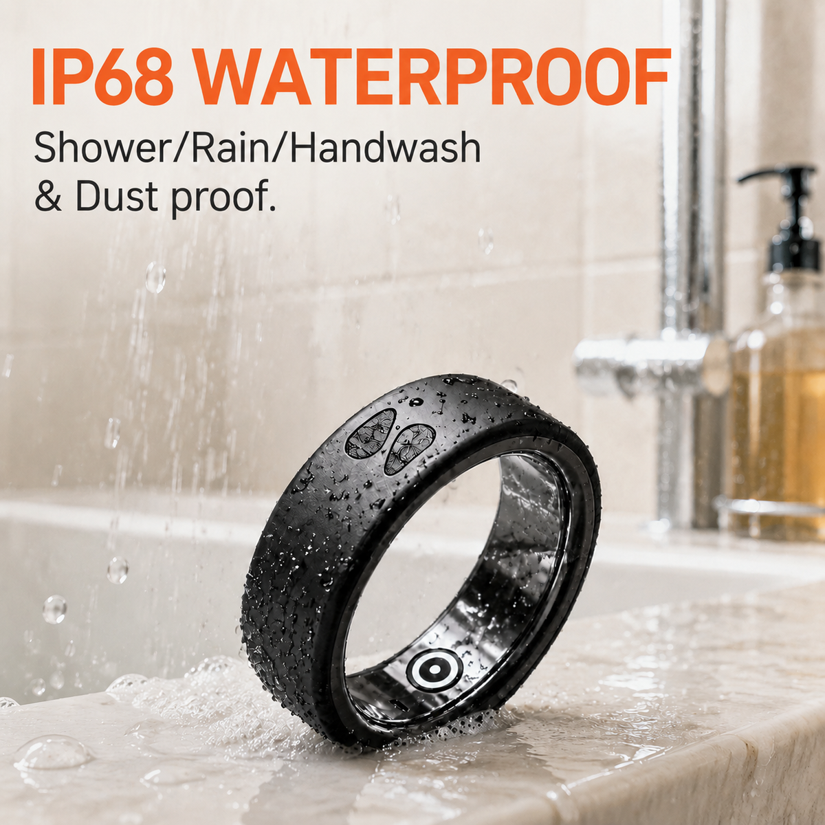 Spark Ring IP68 waterproof and dustproof - durable smart ring resistant to rain, splashes, and daily wear, perfect for active lifestyles.