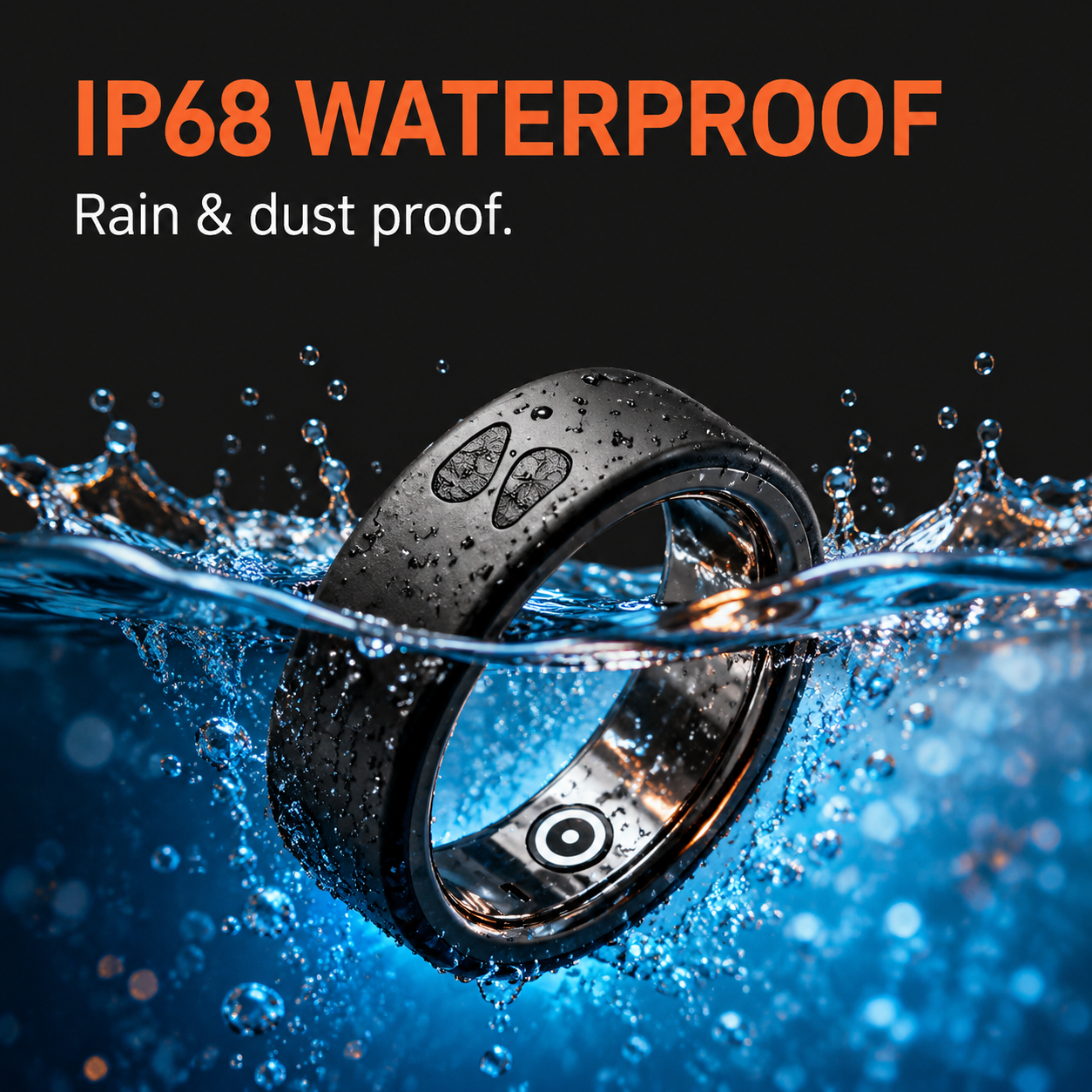 Spark Ring IP68 waterproof and dustproof - durable smart ring resistant to rain, splashes, and daily wear, perfect for active lifestyles.