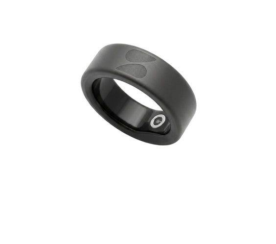 Spark Ring smart voice recorder ring on white background - front view of the titanium-coated wearable device with sleek minimalist design.