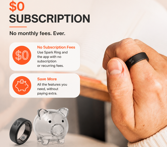 Spark Ring with zero subscription - premium AI note-taking smart ring with no monthly fees, pay once and own forever.